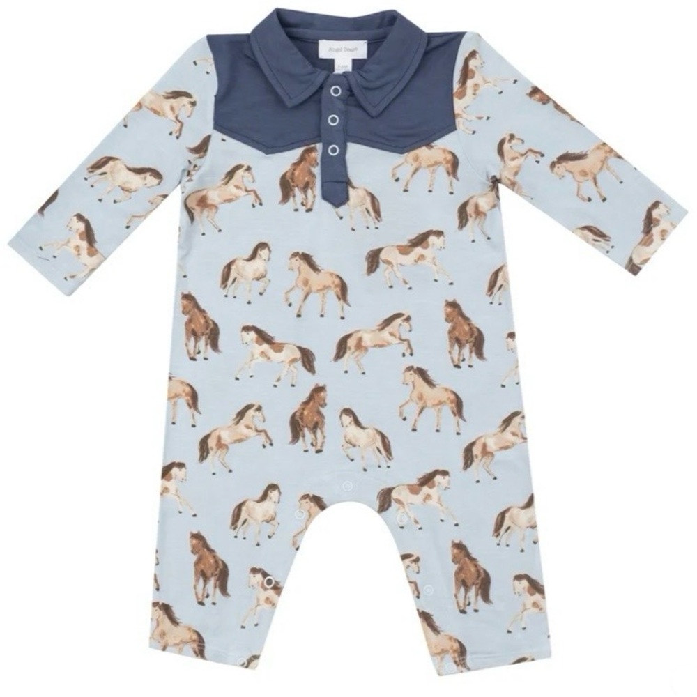 Angel Dear Blue and Navy Horse Print outfit